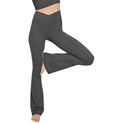 Yogahose Damen Lang High Waist Schlaghose Kreuz Bootcut Leggings Blickdicht Flared Sportleggings Elastisch V-Taille Sporthose Bootleg Laufhose Yoga Pants Weites Bein Jazzpants von Dantazz