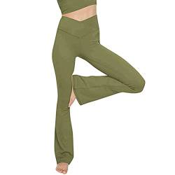 Yogahose Damen Lang High Waist Schlaghose Kreuz Bootcut Leggings Blickdicht Flared Sportleggings Elastisch V-Taille Sporthose Bootleg Laufhose Yoga Pants Weites Bein Jazzpants von Dantazz