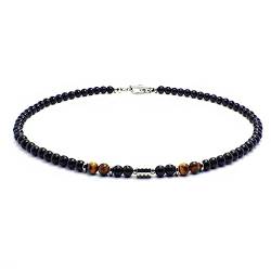 Danwinty Perlenkette Herren mit Anhänger,Natürliche Tigerauge Stein Perlenkette, Schwarz Hip Hop Choker Halskette Necklace Schmuck Geschenk für Männer (Style 1) von Danwinty