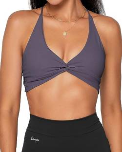 Danysu Damen Riemchen Sport-BH Rückenfreier Sport-BH Offener Rücken Workout-Top Leichte Unterstützung Niedliche Gym-Kleidung Twirl Front Mitternachtsblau M von Danysu