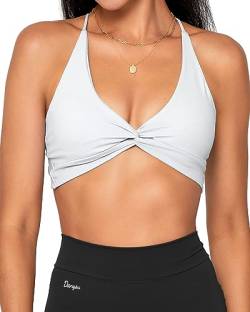 Danysu Damen Riemchen Sport-BH Rückenfreier Sport-BH Offener Rücken Workout-Top Leichte Unterstützung Niedliche Gym-Kleidung Twirl Front Prinzessin Weiß S von Danysu