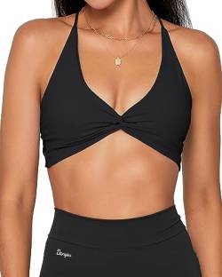 Danysu Damen Riemchen Sport-BH Rückenfreier Sport-BH Offener Rücken Workout-Top Leichte Unterstützung Niedliche Gym-Kleidung Twirl Front Schwarz XS von Danysu