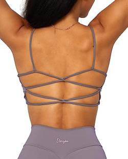 Danysu Rückenfreier Sport BH Damen Racerback Sports Bra Workout Top Leichter Träger-Sport-BH Niedliche Gymnastik-Kleidung Quadratischer Ausschnitt Crisscross Helles Lavendel L von Danysu