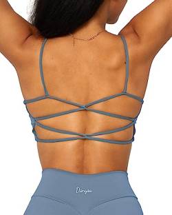 Danysu Rückenfreier Sport BH Damen Racerback Sports Bra Workout Top Leichter Träger-Sport-BH Niedliche Gymnastik-Kleidung Quadratischer Ausschnitt Crisscross Stahlblau L von Danysu