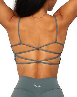 Danysu Rückenfreier Sport BH Damen Racerback Sports Bra Workout Top Leichter Träger-Sport-BH Niedliche Gymnastik-Kleidung Quadratischer Ausschnitt Crisscross Viridianischer Wald XS von Danysu