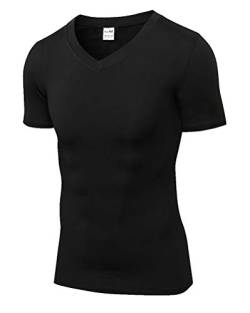 Daoba Kompressionsshirt Herren Laufshirt Kurzarm Funktionsshirt Atmungsaktiv Sportshirt Männer T-Shirt für Running Jogging Fitness Gym V-Ausschnitt von Daoba