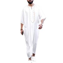 Darabun Herren Muslimische Kleider Kaftan - Mittlerer Osten Saudi-arabische Roben Türkisch Kleider Thobe Männer Gebetskleidung Drucken Taschen Kleider, Weiß, L von Darabun