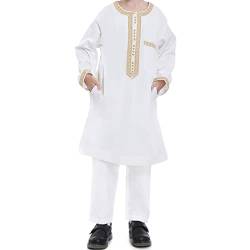 Darabun Jungen Muslim Robe Outfit Set Arabisch Islamisch Kostüme Ethnische Kleidung Naher Osten Teenager Kleidung 2pcs/Set, Weiß von Darabun