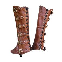 Darabun Mittelalter Gothic Überschuhe - Vintage PU Leder Beinschutz Gamaschen Leggings Steampunk Wikinger Piraten Überschuhe für Karneval Halloween Party, 1.braun von Darabun