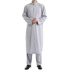 Herren Middle East Thobe mit Hosen - Männer Muslim Langarm Thobe Lose Kaftan Casual Dubai Arab Kaftan Kleidung Herren Islamische Kostüm 2pcs/Set von Darabun