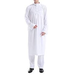 Herren Middle East Thobe mit Hosen - Männer Muslim Langarm Thobe Lose Kaftan Casual Dubai Arab Kaftan Kleidung Herren Islamische Kostüm 2pcs/Set von Darabun