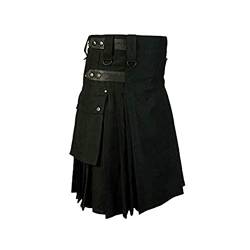 Herren Scottish Kilt Combat Cosplay Punk Gothic Highland Einfarbig Schottenrock Traditionelle Kostüme Herren Mittellanger Rock mit Tasche von Darabun