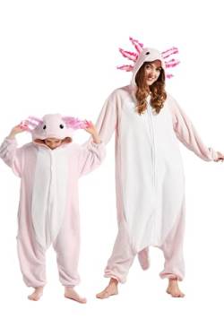 DarkCom Axolotl Onesie für Kinder und Erwachsene,Eltern-Kind Karneval Schlafanzug Cosplay Halloween Tierkostüm Weihnachten Pyjamas 6-7 Years von DarkCom