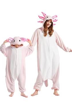 DarkCom Axolotl Onesie für Kinder und Erwachsene,Eltern-Kind Karneval Schlafanzug Cosplay Halloween Tierkostüm Weihnachten Pyjamas L von DarkCom