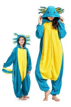 DarkCom Blauer Axolotl Onesie für Kinder und Erwachsene,Eltern-Kind Karneval Schlafanzug Cosplay Halloween Tierkostüm Weihnachten Pyjamas 12-13 Years von DarkCom
