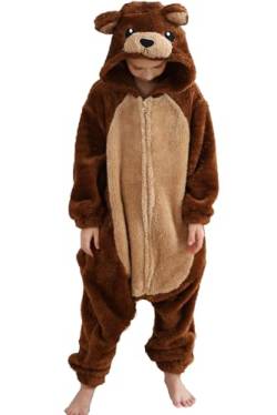 DarkCom Braunbär Onesie für Kinder und Erwachsene,Eltern-Kind Karneval Schlafanzug Cosplay Halloween Tierkostüm Weihnachten Pyjamas 10-11 Years von DarkCom