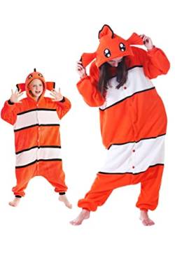 DarkCom Clownfish Onesie für Kinder und Erwachsene,Eltern-Kind Karneval Schlafanzug Cosplay Halloween Tierkostüm Weihnachten Pyjamas M von DarkCom