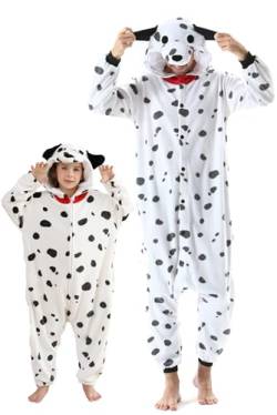 DarkCom Dalmatinisch Onesie für Kinder und Erwachsene,Eltern-Kind Karneval Schlafanzug Cosplay Halloween Tierkostüm Weihnachten Pyjamas X-L von DarkCom