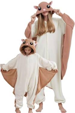 DarkCom Fliegendes Eichhörnchen Onesie für Kinder und Erwachsene,Eltern-Kind Karneval Schlafanzug Cosplay Halloween Tierkostüm Weihnachten Pyjamas S von DarkCom