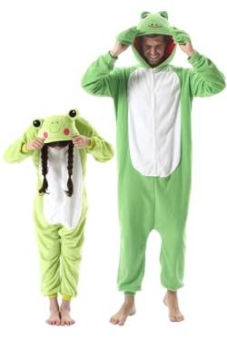 DarkCom Frosch Onesie für Kinder und Erwachsene,Eltern-Kind Karneval Schlafanzug Cosplay Halloween Tierkostüm Weihnachten Pyjamas L von DarkCom