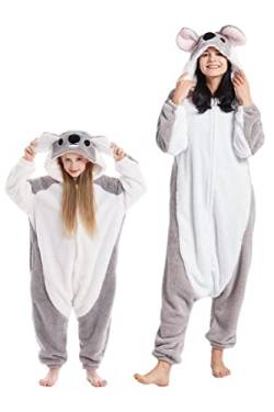 DarkCom Grauer Koala Onesie für Kinder und Erwachsene,Eltern-Kind Karneval Schlafanzug Cosplay Halloween Tierkostüm Weihnachten Pyjamas 6-7 Years von DarkCom
