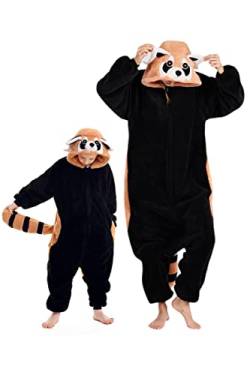 DarkCom Kleiner Waschbär Onesie für Kinder und Erwachsene,Eltern-Kind Karneval Schlafanzug Cosplay Halloween Tierkostüm Weihnachten Pyjamas M von DarkCom