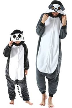 DarkCom Lemur Onesie für Kinder und Erwachsene,Eltern-Kind Karneval Schlafanzug Cosplay Halloween Tierkostüm Weihnachten Pyjamas 8-9 Years von DarkCom