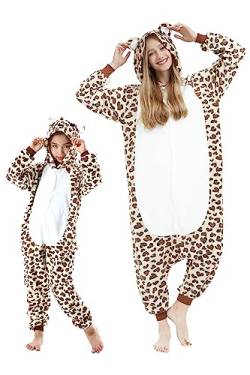 DarkCom Leopard Onesie für Kinder und Erwachsene,Eltern-Kind Karneval Schlafanzug Cosplay Halloween Tierkostüm Weihnachten Pyjamas 8-9 Years von DarkCom