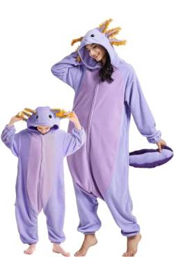 DarkCom Lila Axolotl Onesie für Kinder und Erwachsene,Eltern-Kind Karneval Schlafanzug Cosplay Halloween Tierkostüm Weihnachten Pyjamas 10-11 Years von DarkCom
