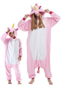 DarkCom Rosa Einhorn Onesie für Kinder und Erwachsene,Eltern-Kind Karneval Schlafanzug Cosplay Halloween Tierkostüm Weihnachten Pyjamas 4-5 T von DarkCom
