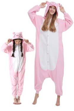 DarkCom Schwein Onesie für Kinder und Erwachsene,Eltern-Kind Karneval Schlafanzug Cosplay Halloween Tierkostüm Weihnachten Pyjamas 8-9 Years von DarkCom