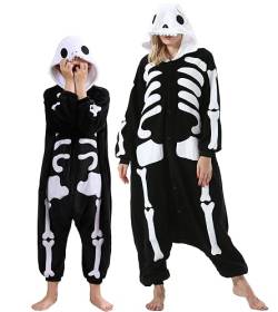 DarkCom Skelett Onesie für Kinder und Erwachsene,Eltern-Kind Karneval Schlafanzug Cosplay Halloween Tierkostüm Weihnachten Pyjamas M von DarkCom