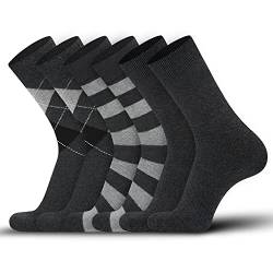 DarkCom Socken Herren 39-42, Business Socken, Weich, Langlebig, Kein Einlaufen, 6 Paar Dunkelgrau Argyle Streifen 39-42 von DarkCom