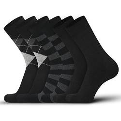 DarkCom Socken Herren 43-46, Business Socken, Weich, Langlebig, Kein Einlaufen, 6 Paar Schwarz Argyle Streifen 43-46 von DarkCom