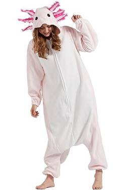 DarkCom Tier Onesie Halloween Cosplay Axolotl Kostüm Karneval Einteiliger Pyjamas Overall für Damen und Herren S von DarkCom