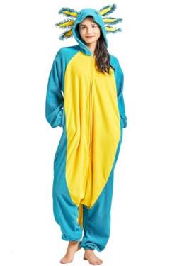 DarkCom Tier Onesie Halloween Cosplay Blau Axolotl Kostüm Karneval Einteiliger Pyjamas Jumpsuit für Frauen und Männer L von DarkCom