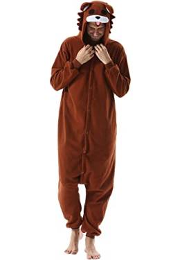 DarkCom Tier Onesie Halloween Cosplay Brauner Bär Kostüm Karneval Einteiliger Pyjamas Jumpsuit für Frauen und Männer S von DarkCom