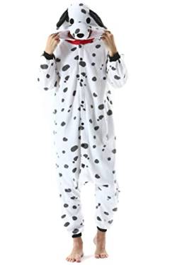 DarkCom Tier Onesie Halloween Cosplay Dalmatin Kostüm Karneval Einteiliger Pyjamas Jumpsuit für Frauen und Männer XL von DarkCom