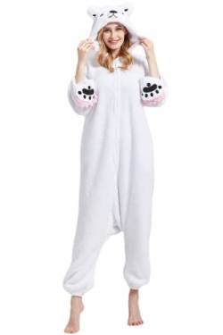 DarkCom Tier Onesie Halloween Cosplay Eisbär Kostüm Karneval Einteiliger Pyjamas Jumpsuit für Frauen und Männer S von DarkCom