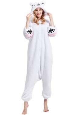 DarkCom Tier Onesie Halloween Cosplay Eisbär Kostüm Karneval Einteiliger Pyjamas Jumpsuit für Frauen und Männer XL von DarkCom