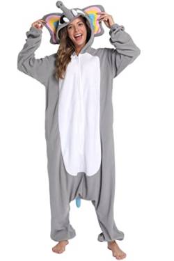 DarkCom Tier Onesie Halloween Cosplay Grauer Elefant Kostüm Karneval Einteiliger Pyjamas Jumpsuit für Frauen und Männer M von DarkCom