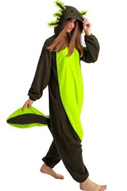 DarkCom Tier Onesie Halloween Cosplay Grün Axolotl Kostüm Karneval Einteiliger Pyjamas Jumpsuit für Frauen und Männer L von DarkCom