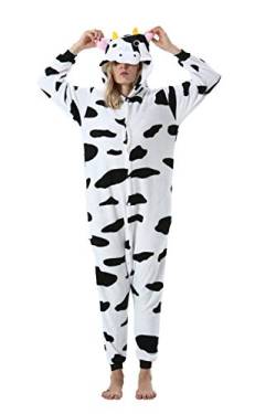 DarkCom Tier Onesie Halloween Cosplay Kuh Kostüm Karneval Einteiliger Pyjamas Jumpsuit für Frauen und Männer L von DarkCom