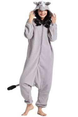 DarkCom Tier Onesie Halloween Cosplay Nashörner Kostüm Karneval Einteiliger Pyjamas Jumpsuit für Frauen und Männer XL von DarkCom