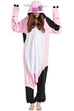 DarkCom Tier Onesie Halloween Cosplay Piebald Schwein Kostüm Karneval Einteiliger Pyjamas Jumpsuit für Frauen und Männer S von DarkCom