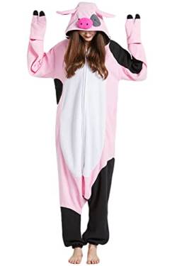 DarkCom Tier Onesie Halloween Cosplay Piebald Schwein Kostüm Karneval Einteiliger Pyjamas Overall für Frauen und Männer L von DarkCom