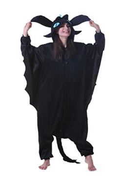 DarkCom Tier Onesie Halloween Cosplay Schwarzer Drachen Kostüm Karneval Einteiliger Pyjamas Jumpsuit für Frauen und Männer M von DarkCom