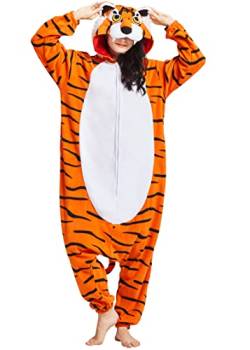 DarkCom Tier Onesie Halloween Cosplay Tiger Kostüm Karneval Einteiliger Pyjamas Jumpsuit für Frauen und Männer XL von DarkCom