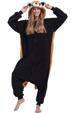 DarkCom Tier Onesie Halloween Cosplay Waschbär Kostüm Karneval Einteiliger Pyjamas Jumpsuit für Frauen und Männer L von DarkCom