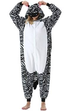 DarkCom Tier Onesie Halloween Cosplay Zebra Kostüm Karneval Einteiliger Pyjamas Jumpsuit für Frauen und Männer L von DarkCom